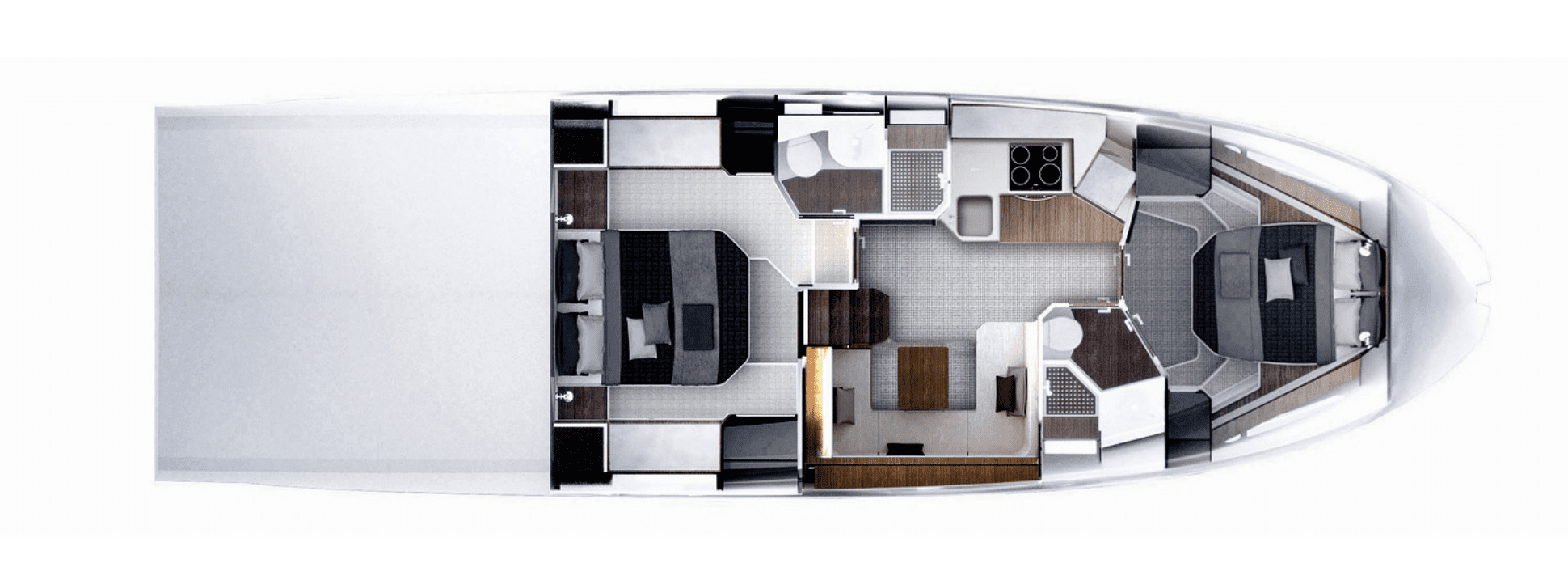 Kabinenlayout des Unterdecks mit Master- und VIP-Kabine